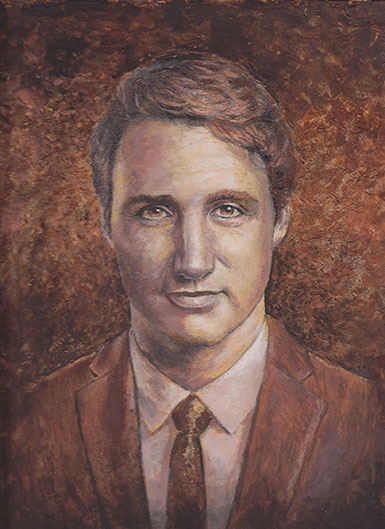 Oil portrait Flemish painting technique -  Palette knife effects - Imprimatura - Umber layers - artist model Justin Trudeau