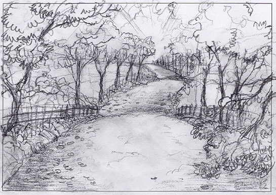 The-Road-to-Town,Landscape-Painting-sketch