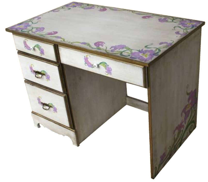 Office desk - hand painted furniture by Richard Ancheta - Montreal