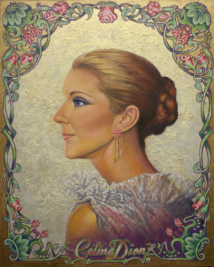 Celine Dion - Art Nouveau Oil Portrait  with vignette, portraiture with gold by Richard Ancheta - Montreal

