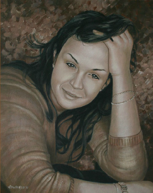 Oil portrait of Genevieve - Artists model, grisaille oil portrait by Richard Ancheta, Montreal