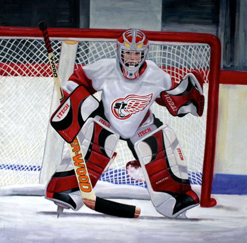 Kids oil portrait, hockey boy -  painting by Richard Ancheta, Montreal.

