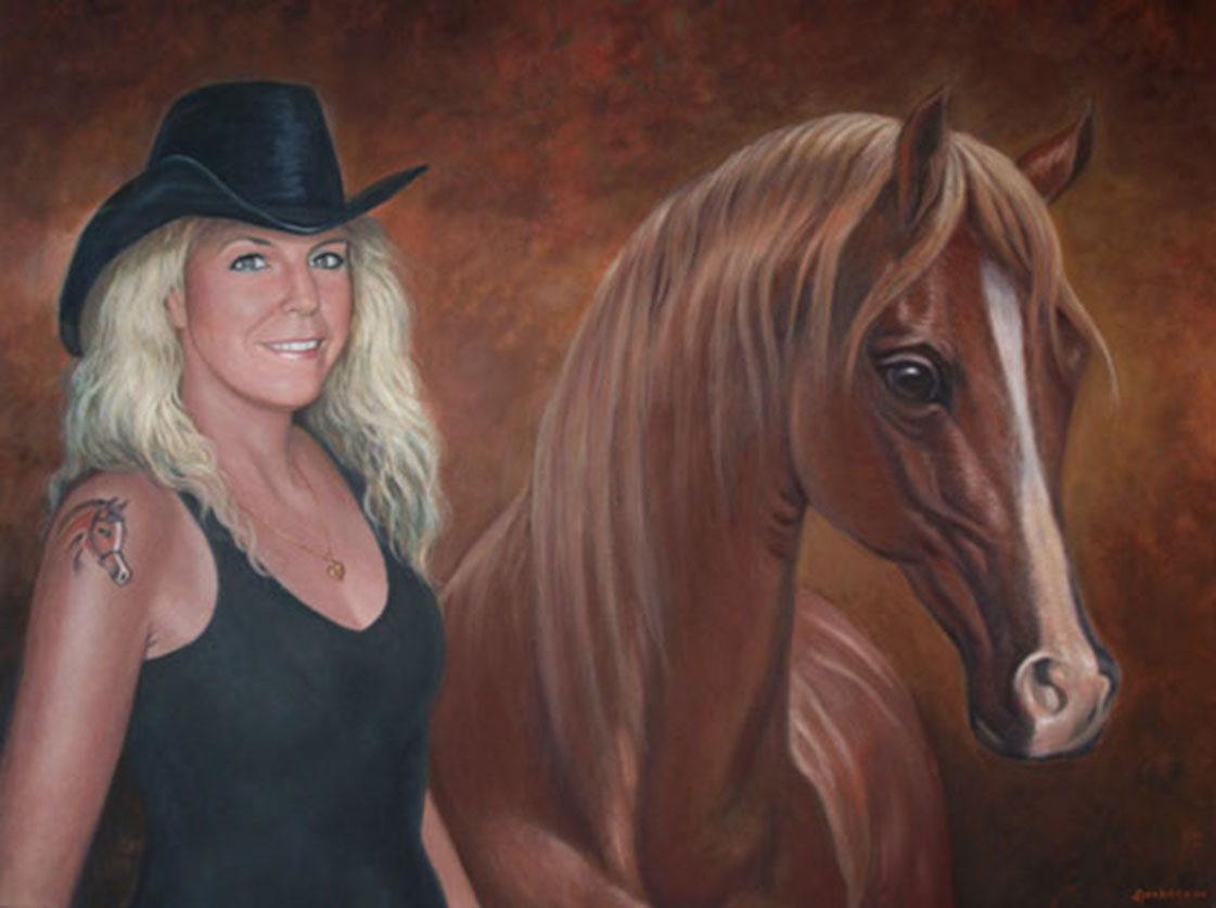 Oil Portrait Of Julie And Arabian Horse By Richard Ancheta Montreal