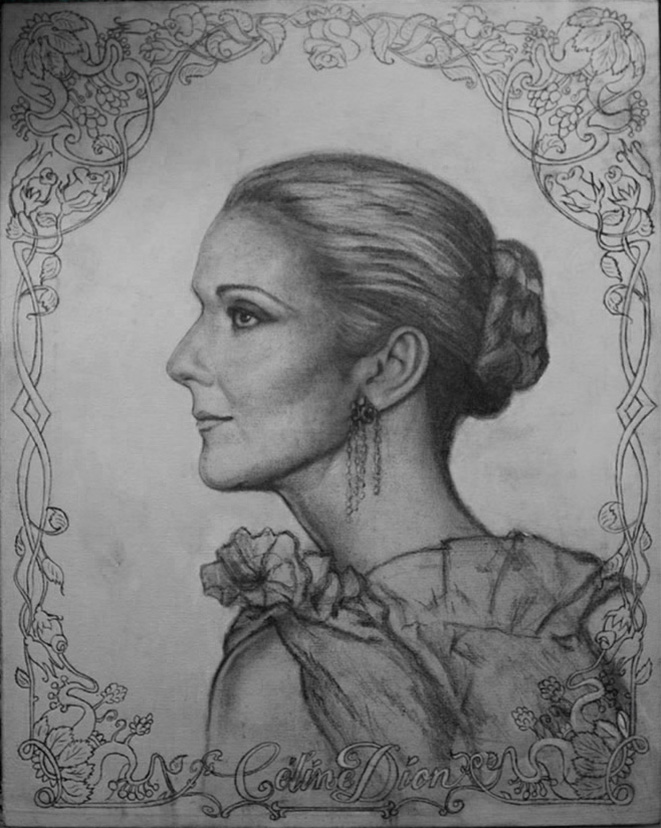 Portrait pencil sketch with art nouveau borders vignette par Richard Ancheta - Montreal