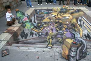 trompe-l'il chalk drawings on pavement
