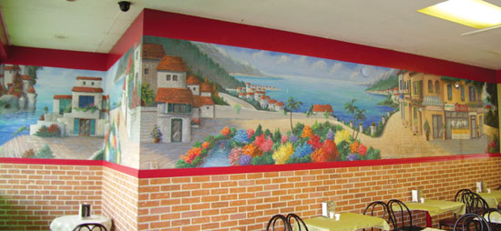 Italian Restaurant - mediterranean mural painting, Montreal.
