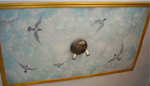 Clouds and birds ceiling mural painting.
