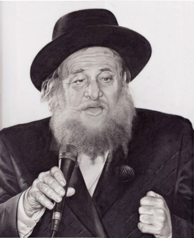 superrealism charcoal portrait of Rabbi Finkel - hyperrealism & photorealism by Richard Ancheta - Montreal