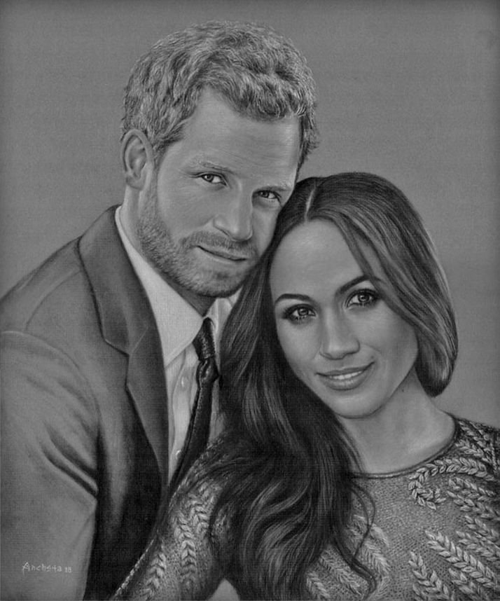 Prince Harry and Meghan - charcoal portraits by Richard Ancheta - Montreal.