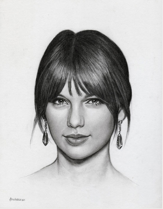 Taylor Swift - Charcoal Portrait - fusain par Richard Ancheta - Montreal

