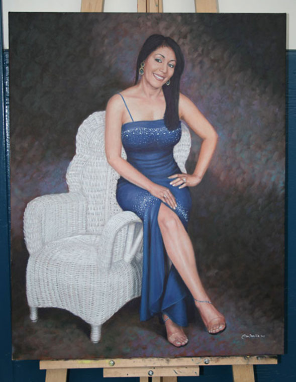 Ms. Jones -  Oil portrait - full figure painting  by Richard Ancheta - Montreal.