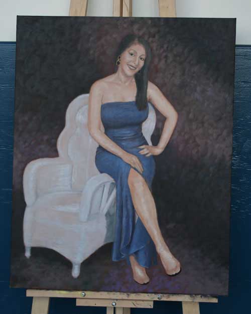 Ms. Jones -  Oil portrait opaque colors - full figure painting  by Richard Ancheta - Montreal.