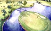 Island Green Golf Course Watercolor Painting 